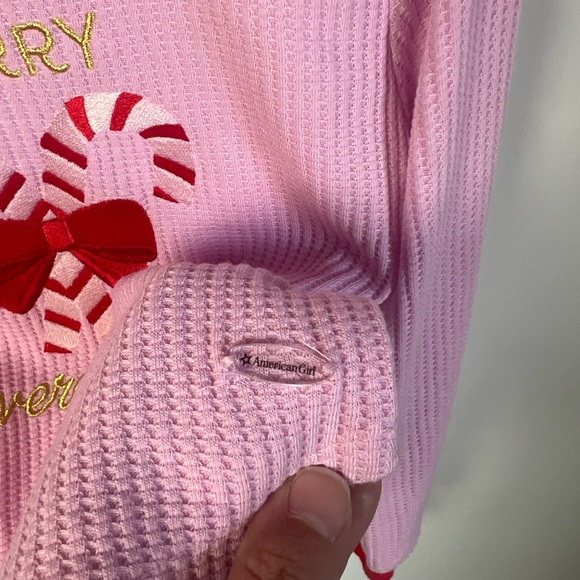 American Girl Pink and Red Festive Holiday Christmas Pyjama Top XS Girls - Picture 4 of 6